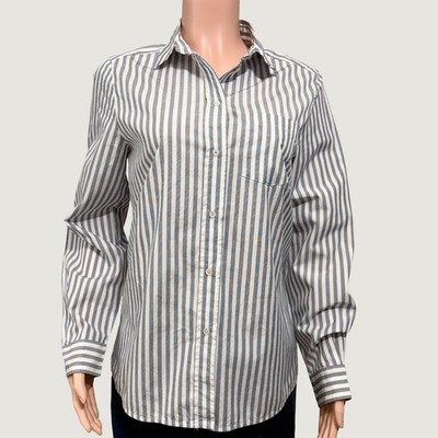 Weekend Max Mara Womens Striped Button Down Shirt Size 12 Cotton Blue White