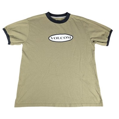 Volcom Mens Olive Green Ringer T-Shirt Organic Cotton Skate Graphic Tee 4592
