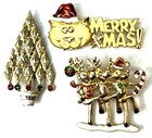 Gold Tone Variety Christmas Brooches w/ Rhinestones 51.1g — photo 1
