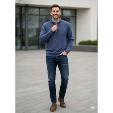 Johnnie O Sully Quarter Zip Pullover Mens Large Helios Blue Cotton Lyocell 2024