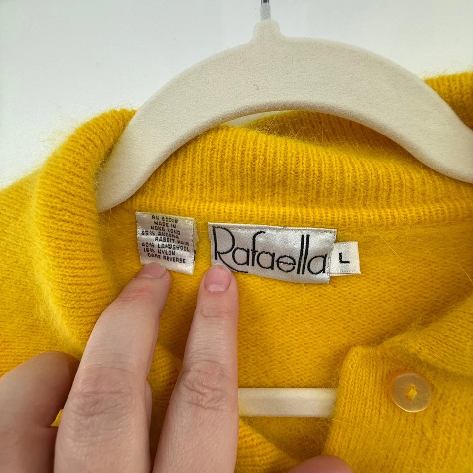 Suéter de lana vintage Rafaella pelo de conejo amarillo polo tejido hecho en Hong Kong L Foto 3 de 4