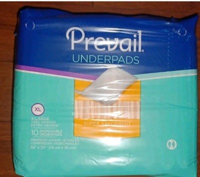 Prevail Super Absorbent Disposable Underpads XL 30x30 Incontinence 10 count