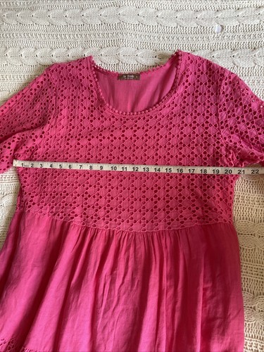 La Strada Size L 14 Pink Linen Cotton Broderie Maxi Dress Pockets Made In Italy - Picture 9 of 13