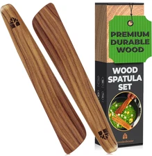 12 Inch Teak Wood Spatula for Cast Iron, Small Wood Flipper, Egg Scraper, Flat W