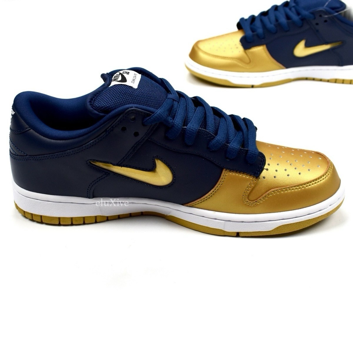 Nike SB Dunk Low QS x Supreme Navy Jewel Swoosh Metallic Gold 2019