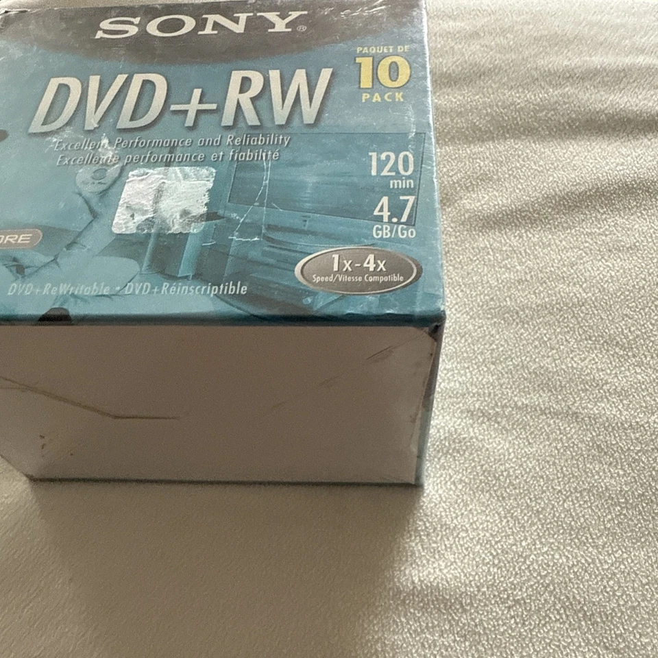New Sony DVD + RW 10 Pack Rewriteable DVD Discs 4.7GB 120 Minutes Sealed Package - Image 3 of 4