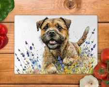 Border Terrier Wildflower Glass Chopping Board: Handmade Kitchen Decor