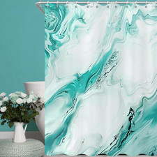 Teal Blue Marble Shower Curtain, Modern Abstract Teal Blue Grey Ombre Marble Art