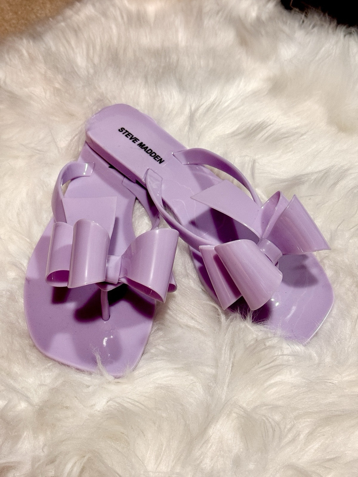 NEW Steve Madden Women's Glossy Purple Bow Jelly Sandals Flip Flops Slides