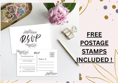 50 Pack RSVP Cards for Wedding, Response Return RSVP Postcards with Free Stamps