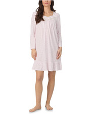 Nwt 64 Eileen West Pink Floral 100 COTTON KNIT Long Sleeve Short Nightgown L