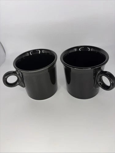 Pair of Fiesta Ware Homer Laughlin Black Coffee Mugs O Ring Retired HLC
