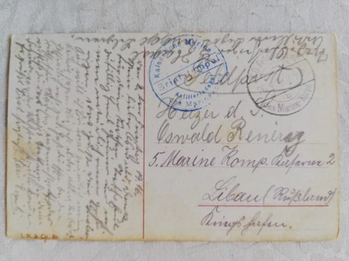1. Weltkrieg. K. O. Feldpostamt des Marine-Korps 1916 BRUGES. La Porte d`Ostende