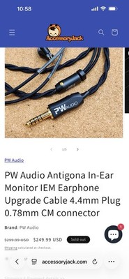 PW Audio Antigona In-Ear Monitor IEM Earphone Upgrade Cable 4.4mm 2pin.