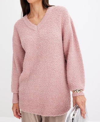 Bouclé-Pullover mit V-Ausschnitt Gr 36/38 Aschrosa Damen Oversize Sweater Neu*