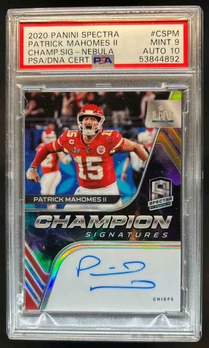 2020 Panini Spectra Patrick Mahomes II Champion Signatures Nebula Auto #/2 PSA 9