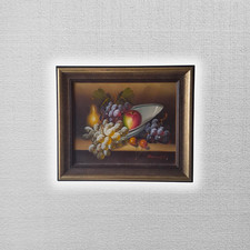 ORIGINAL Ölgemälde auf Karton | Stillleben/Obst/Apfel/Weintrauben | Signiert