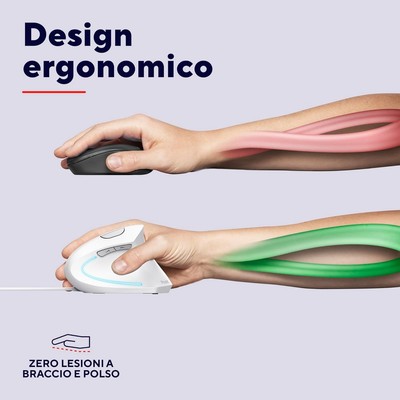 Mouse Verticale Cablato Verto - Ergonomico Con 6 Pulsanti, 1000/1600 DPI, LED - Bianco - Foto 11