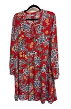 Old Navy Floral Red Dress Women’s XL Long Sleeve Tassel Tie Neck Knee Length