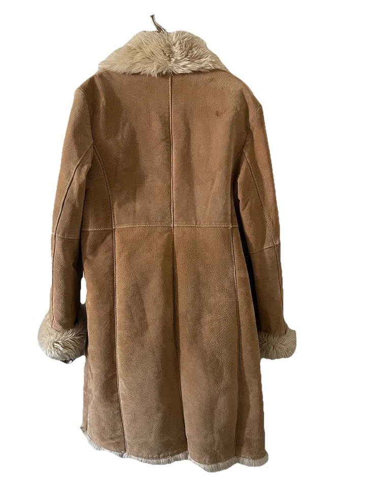 Abrigo largo Penny Lane de cuero tostado con ribete de piel sintética Wilson talla grande años 90 Y2K Foto 4 de 4