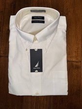 NWT Nautica Button-down White Dress Shirt 17.5 34/35 100 Cotton Long Sleeves
