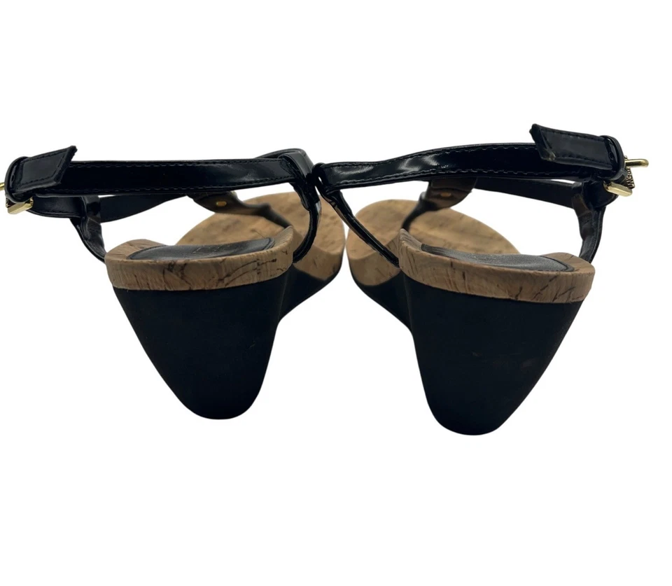 Sandalias de cuña Lauren Ralph Lauren Reeta modernas charol negro gamuza talla 7,5 Foto 4 de 4