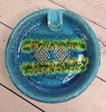 Italian Rimini Blue Ashtray by Aldo Londi for Bitossi 1960s MCM Italian Pottery