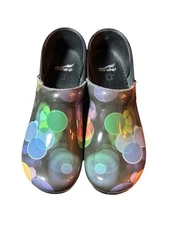 Dansko Womens Clogs Shoes Slip Ons Size 41 Black With Multi Colored Bubbles