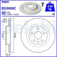 2X Delphi Bremsscheibe BG5069C FüR Volvo XC40 536 Mild Hybrid AWD Plug Lynk 01