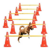 TNZMART Dog Agility Hurdle Cones Pet Jump Training Set Dog Agility Course Bac...