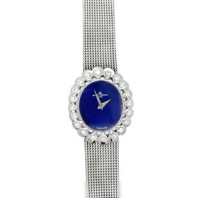 Vintage Baume & Mercier 18K White Gold Diamond Lapis Dial Ladies Watch