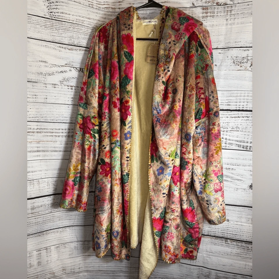 Natural Life Kimono Mujer Talla L/XL Acogedora Manta Vintage Patchwork Taupe Ditsy Foto 2 de 4