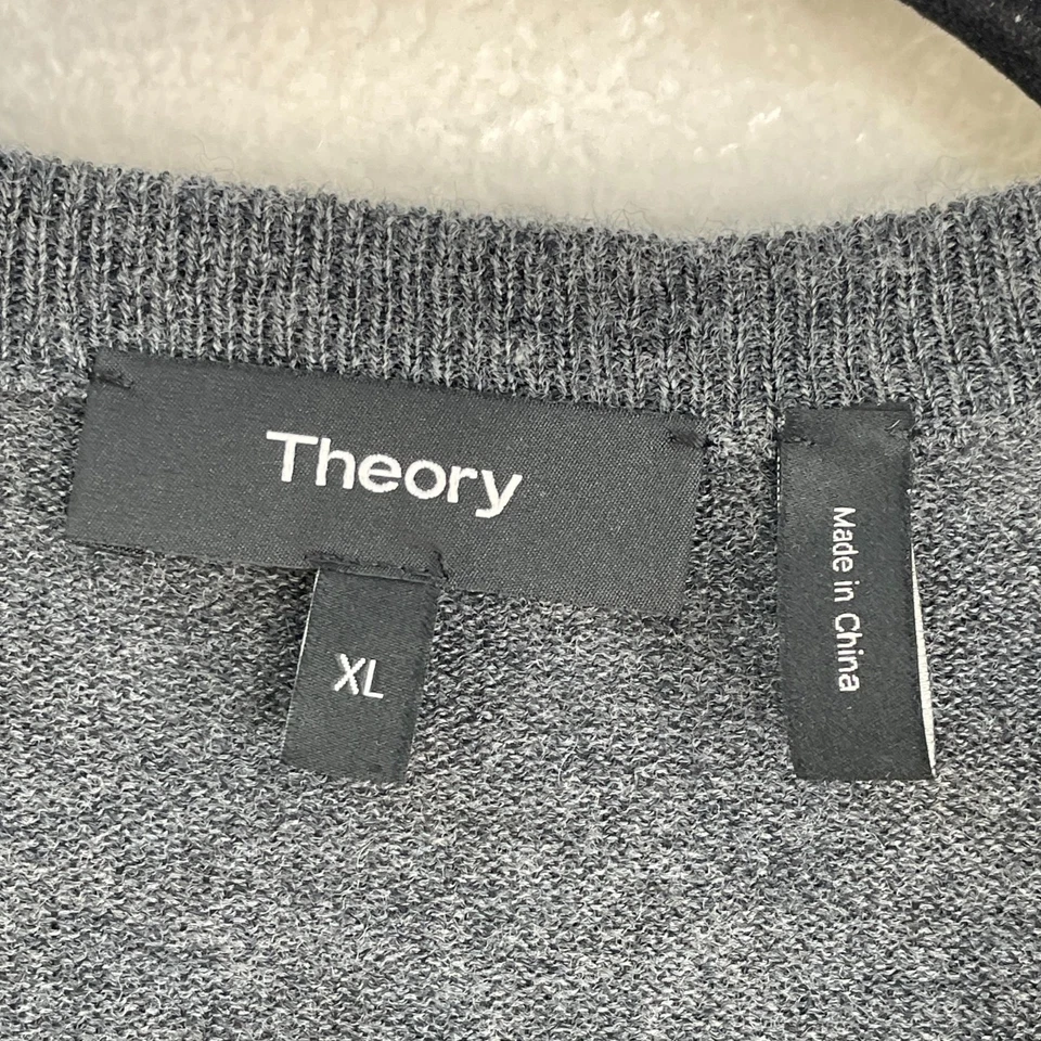 NUEVO Suéter Pullover Tejido Theory Para Hombres XL Gris Carbón Mezcla Lana Merino Cuello en V Foto 3 de 4