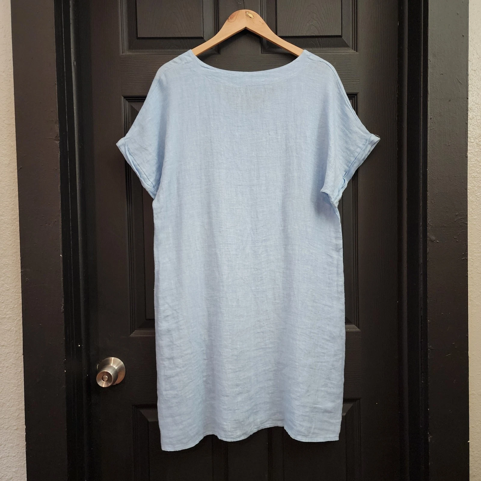 VALENTINO Valentina Naldi tg. Abito XL scollo a V manica corta lino blu chiaro