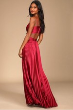 Lulus Got the Glam Wine Red Pleated Cutout Maxi Party Prom Dress Size Small