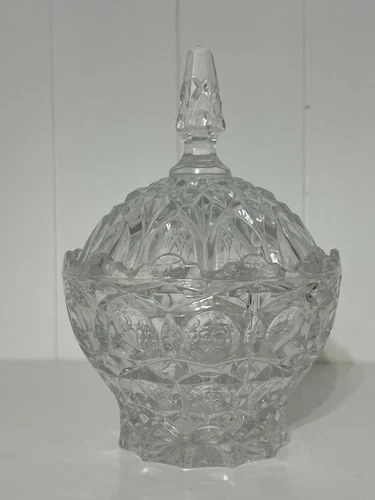 Vintage Anchor Hocking Round Covered Clear Glass Candy Dish with Lid Pressed