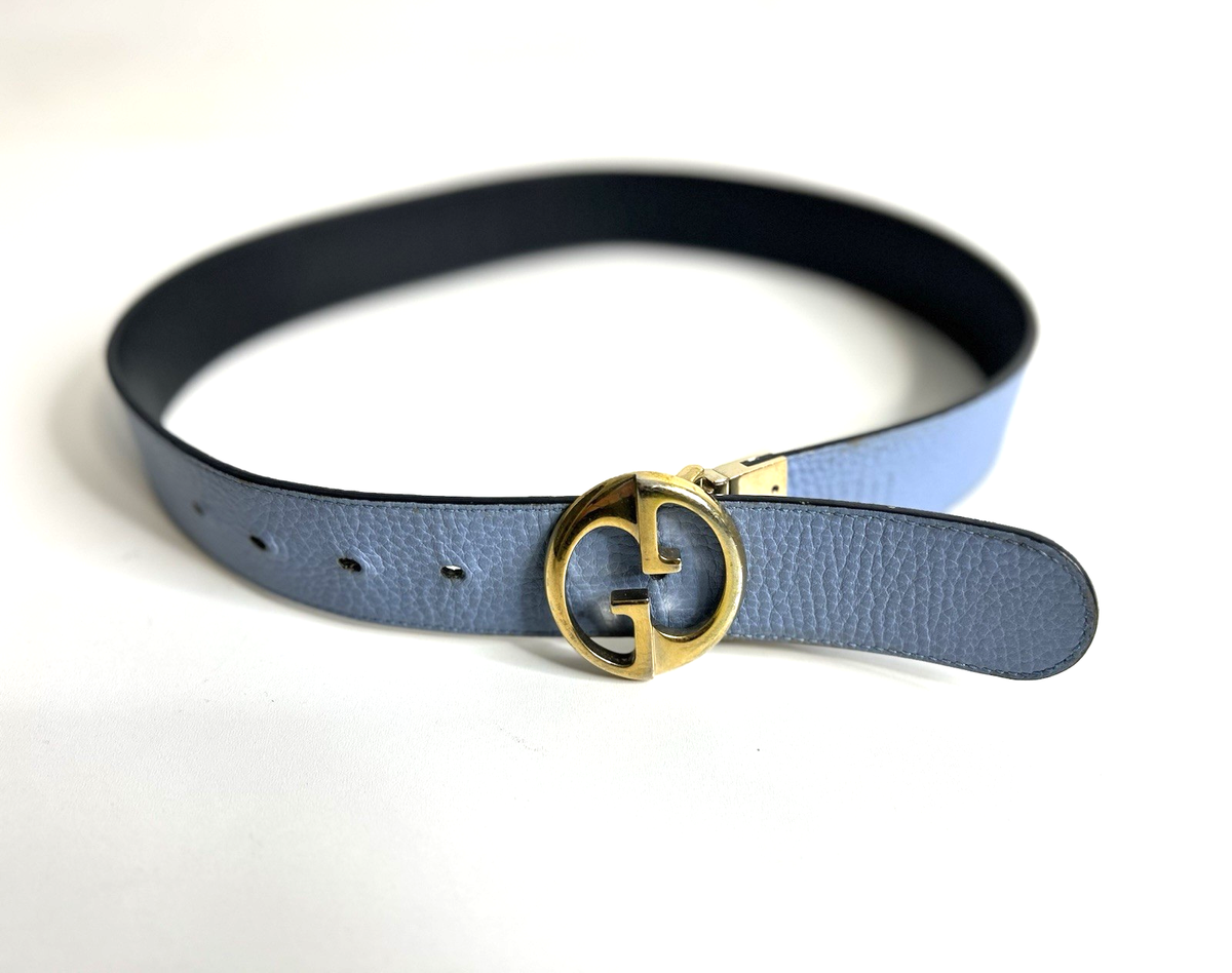Gucci Belt GG 1973 Reversible Blue Black Leather | eBay