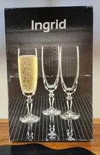 VTG NIB Ingrid Fine Lead Crystal Chapagne Flutes By Bohemia Czechoslovakia (Set