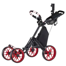 CaddyTek CaddyCruiser ONE Pro Folding 4 Wheel Golf Buggy / Push Cart - Red