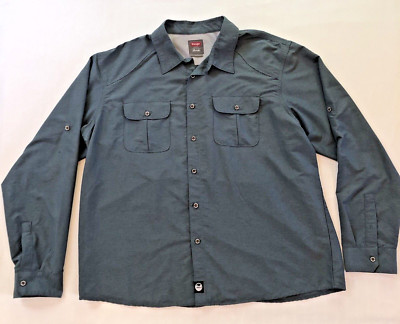 Wrangler Shirt Mens 2XL Gray Button Up Long Sleeve Roll up Fishing Hiking Casual