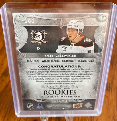 Olen Zellweger 2024-25 Upper Deck Artifacts #180 Rookie Gold Auto