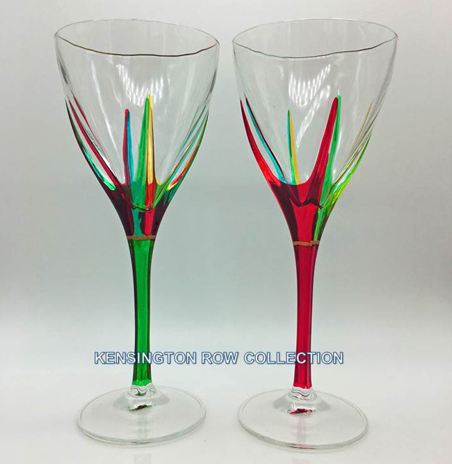 POSITANO WINE GLASSES SET OF 2 RED & GREEN HAND PAINTED