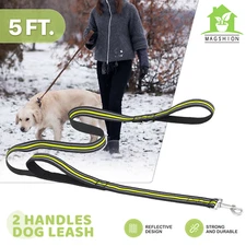 Green Heavy Duty Dog Leash 5 FT Reflective Leash Training Pet Leash w/2 Handles