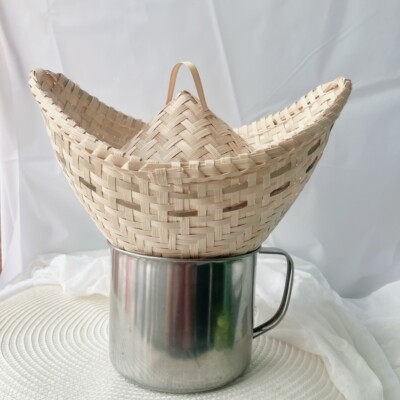 Set Of Vintage Thai Handicraft Cooker Bamboo Basket Steamer