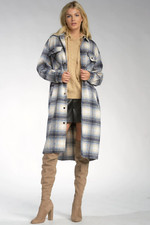 Elan Blue Plaid Long Women's Jacket (shacket)