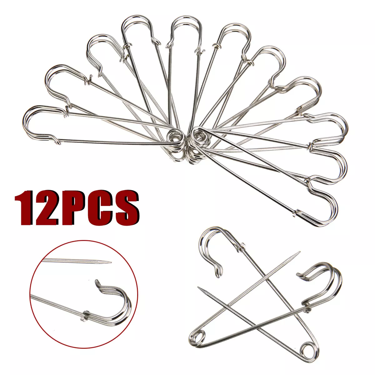 12Pcs Large Heavy Duty Stainles Steel Big Jumbo Safety Pin Blanket Crafting DIY