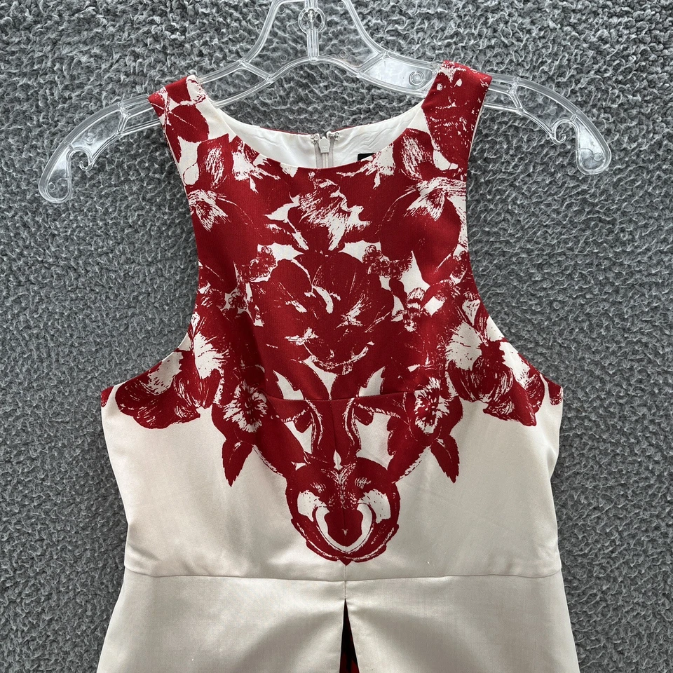 Vestido Tibi New York Mujer 4 Rojo Crema Floral Seda Retro Fiesta Ajuste Acampanado Foto 2 de 4