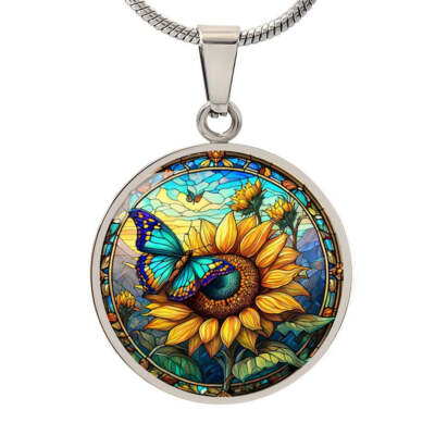 Sunflower Round Pendant Necklace in Gold or silver