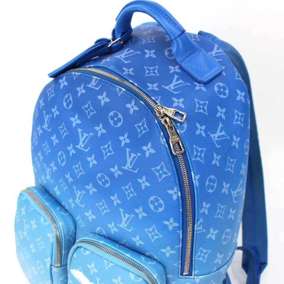 Mochila Louis Vuitton Azul Tonal Blanco Monograma Nube Bolso de Cuero de Lona Recubierta Foto 3 de 4