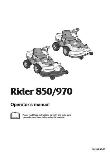 Owner's Manual Husqvarna Rear Engine Riding Mower - Models Rider 850 ...